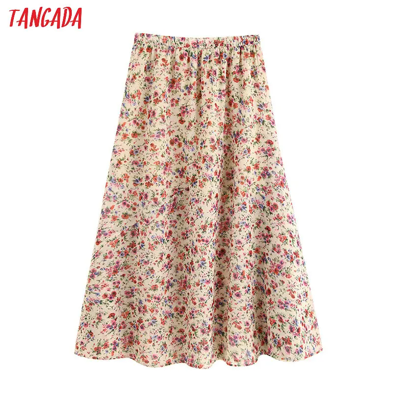 Tangada Женская юбка с цветочным рисунком стрейч Высокая талия Женская мода boho Стиль плиссированные юбки faldas mujer BE666