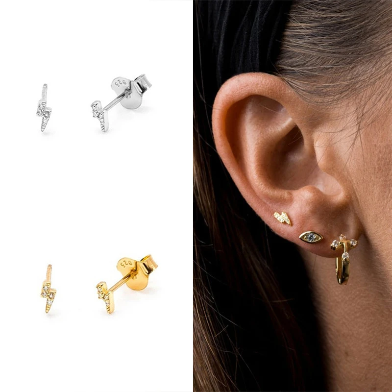 Женские серьги гвоздики подвеска с молнией из 100% стерлингового серебра 925 пробы