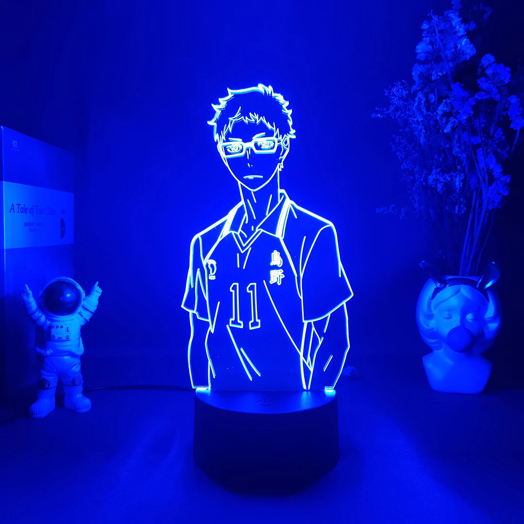 Anime Haikyuu Karasuno Tsukishima Character 3D Night Lamp Kei Number 11 Manga Visualization LED Sensor Lights 5V USB | Лампы и