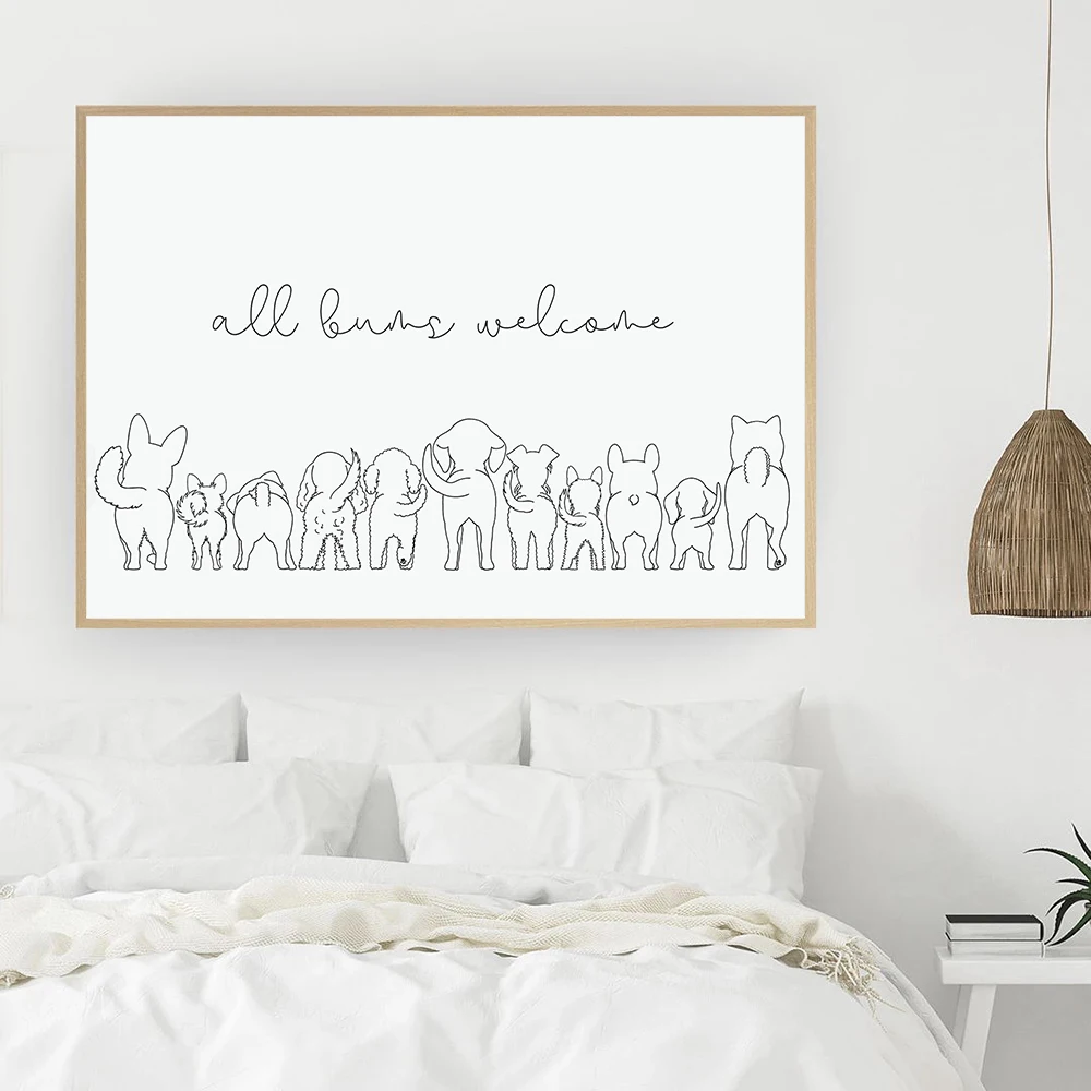 Bathroom All Bums Welcome Quote Canvas Painting Line Art Dog Butts Poster Wall Pictures Fashion for Bedroom Home Decor | Дом и сад