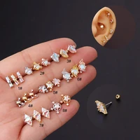 1piece ab zircon stud earrings for women 2021 trend fashion jewelry grils ear cuffs stainless steel 0 8mm piercing stud earrings
