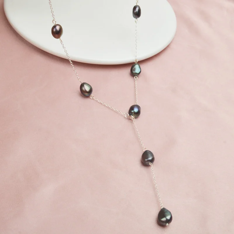 ASHIQI реальные 925 стерлингового серебра ожерелье из пресноводного жемчуга: 8 9 мм