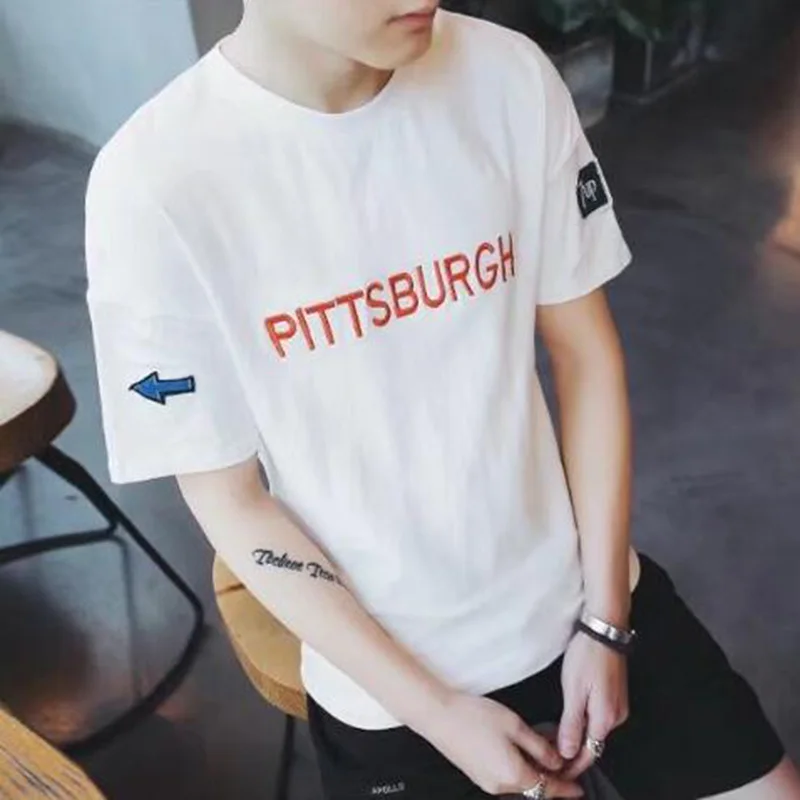 Korean Style T Shirt For Men 2020 Short Sleeve Silm Man Tshirt Casual Letter Embroidery Tee Tops M-3XL | Мужская одежда