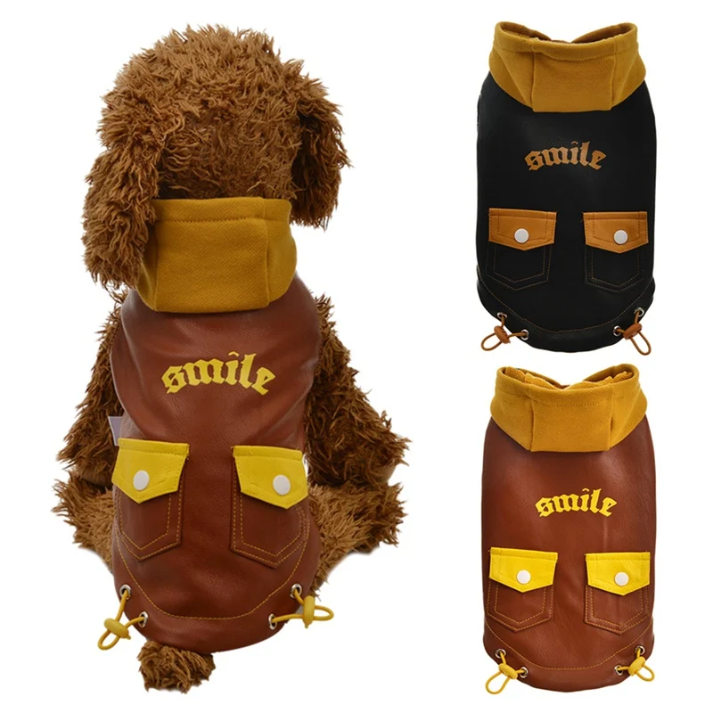 Собака кожаное пальто Водонепроницаемый собаки Зимняя одежда для девочек с