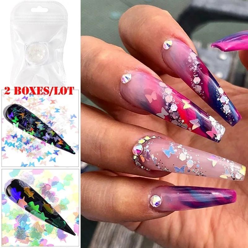 2 шт./компл. смешанные цвета лазерные блестки для ногтей искусство свадебное