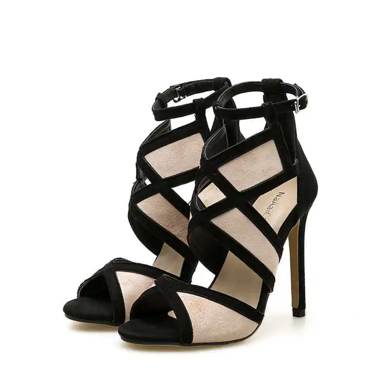 

2021 summer new color matching high heel suede fish mouth sandals in spring