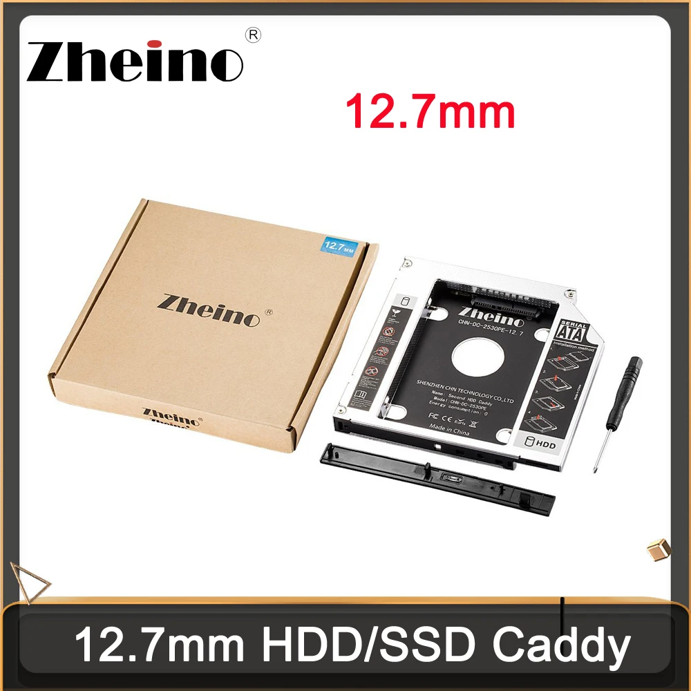 Zheino Aluminum 12.7mm 2nd HDD SSD Caddy 2.5 SATA to SATA Frame Caddy HDD Case Adapter Bay For notebook Laptop CD/DVD-ROM