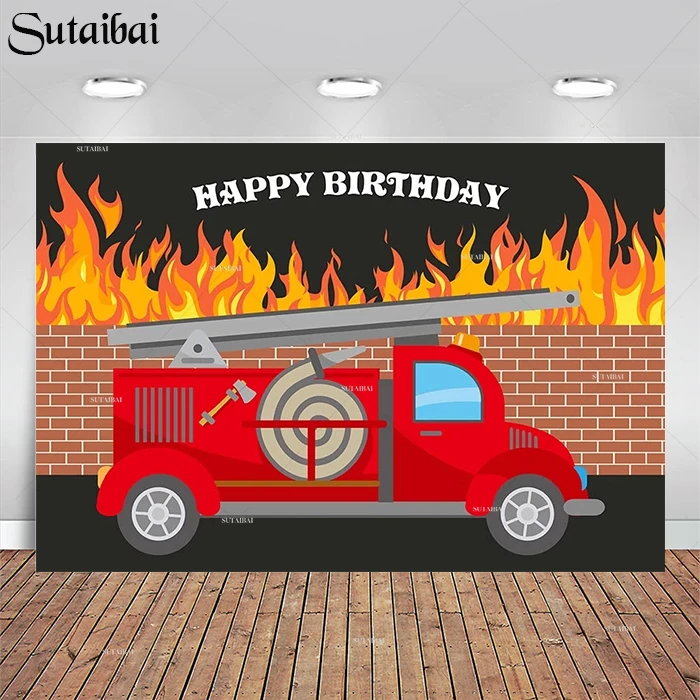 

Фон для фотосъемки с изображением кирпичной стены пожарный грузовик пожарный мальчик детский день рождения украшения для вечеринки фон для фотостудии