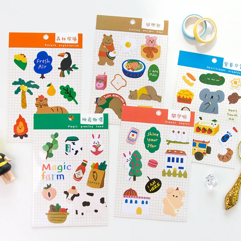 Mohamm 1 лист Kawaii Стикеры для книг Скрапбукинг DIY Note ПВХ наклейки хлопья стационарные