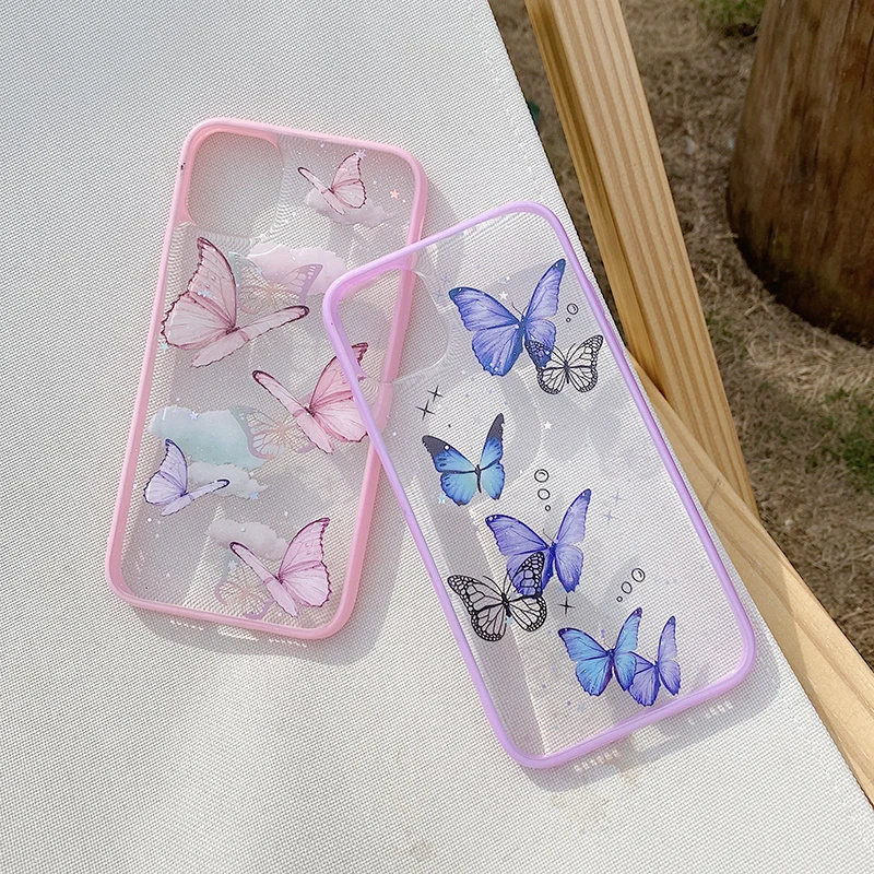 

Bling Glitter Butterfly Phone Case For iPhone 11 Pro Max XR X XS Max 7 8 Plus SE 2020 Clear Transparent Soft Silicone Cover Capa
