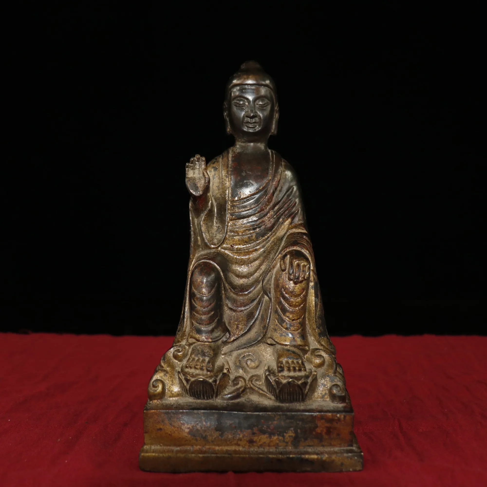 

Домашний декор 9 "Тибет Буддизм старинная бронза циннабар Северной на каждый день Wei Будда Шакьямуни Амитабха статуя закрепить Будды