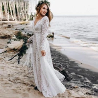 hippie lace boho v neck long sleeves bohemian beach wedding dresses cheap country bride gowns robe de soir%c3%a9e de mariage