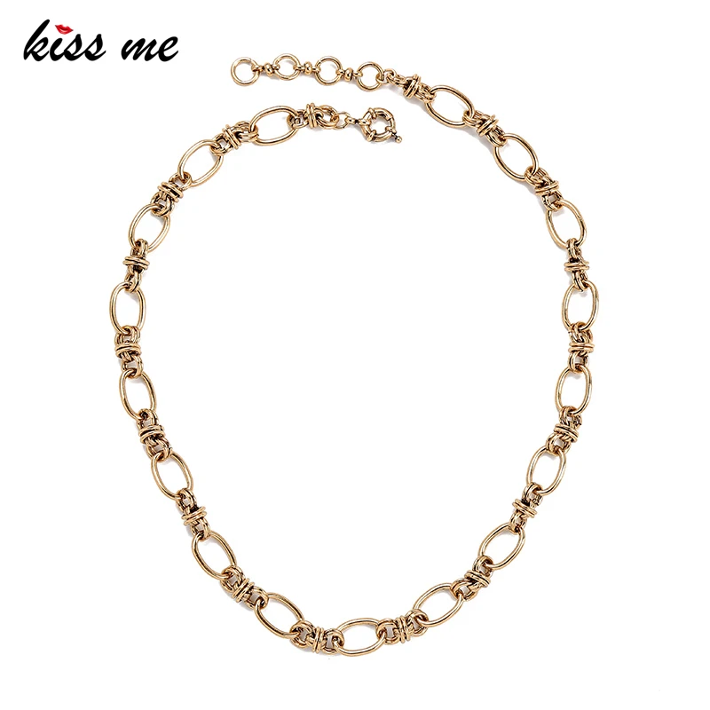 Kissme Винтажные ручной работы цепочки ожерелья для женщин Античное золотистое железо медный свитер Чокер 2021 Новая модная ювелирная бижутерия на.