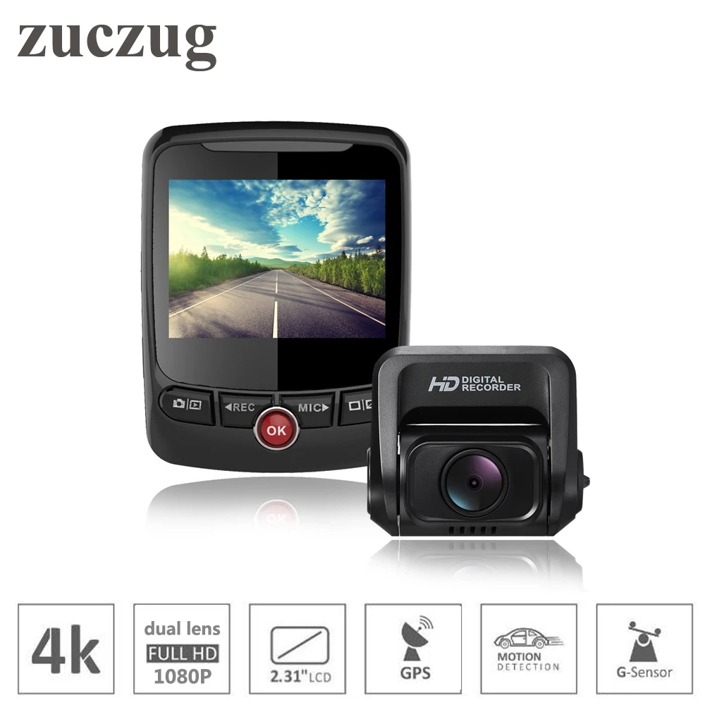 Zuczug Автомобильный видеорегистратор 4k dash камера с двойным объективом для переднего и заднего вида Двойной full hd 1080P с gps регистратором для вождения автомобиля dvr
