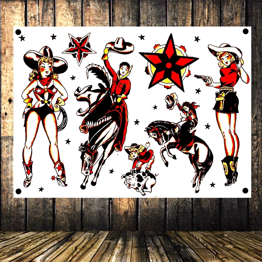 Тату плакаты баннеры и флаги флип карта Холст Картина Настенная Наклейка гобелен