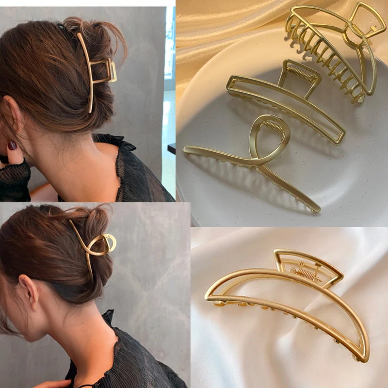

2021 New Women Gold Hollow Geometric Metal Hair Claw Vintage Hair Clips With Pearl Headband Hairpin Hair Crab Hair Accessories