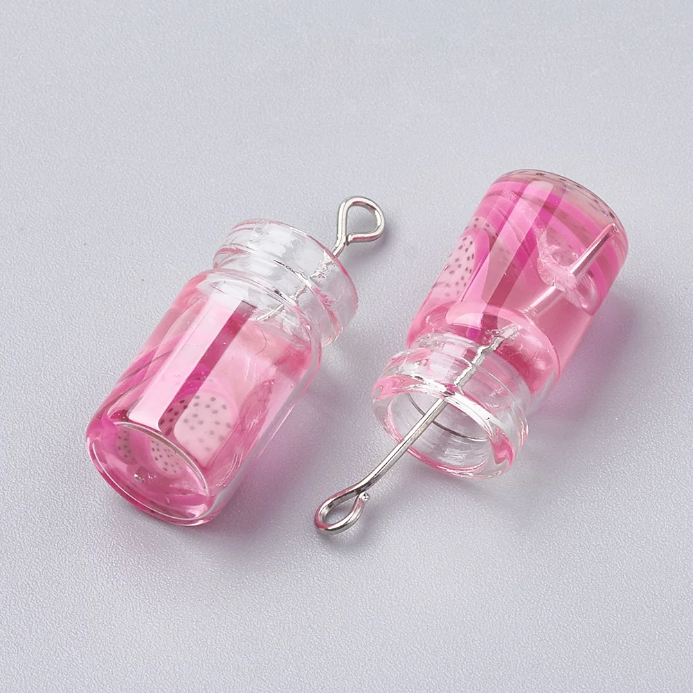 

10pcs Glass Bottle Pendants Resin Imitation Fruit Juice Mixed Color charms For DIY Jewelry Making 25x11x10mm, Hole: 1.8mm