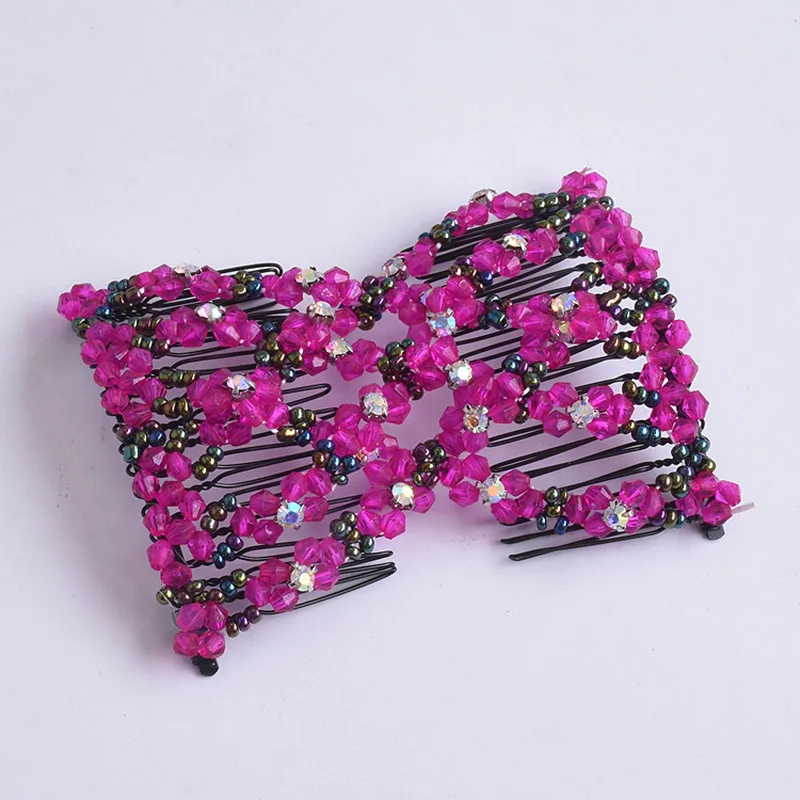 C Rose Pink DIY женские эластичные Волшебные волосы инструменты для волос бусины коготь зажим аксессуары жемчужные расчески для волос производитель волос винтажная булочка прическа Мода - Цвет: C Rose Pink