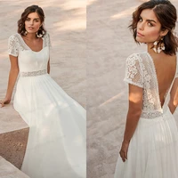 boho chiffon 2021 v neck princess wedding dress white for women robe de marie custom made bridal gown floor length simple beach