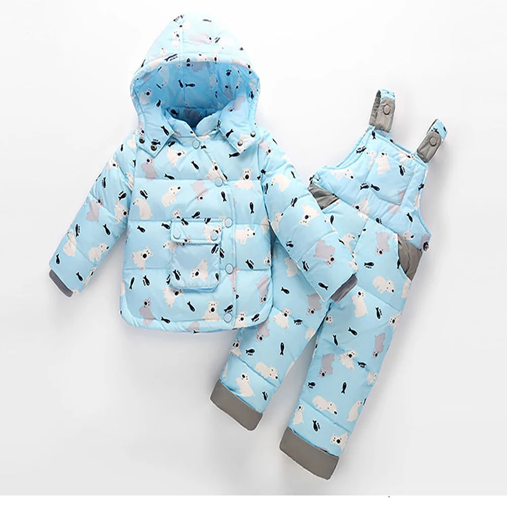 

2019 winter children clothing sets duck down jacket pants-jacket hooded baby boy clothes girls warm coat with Polar bear pattern