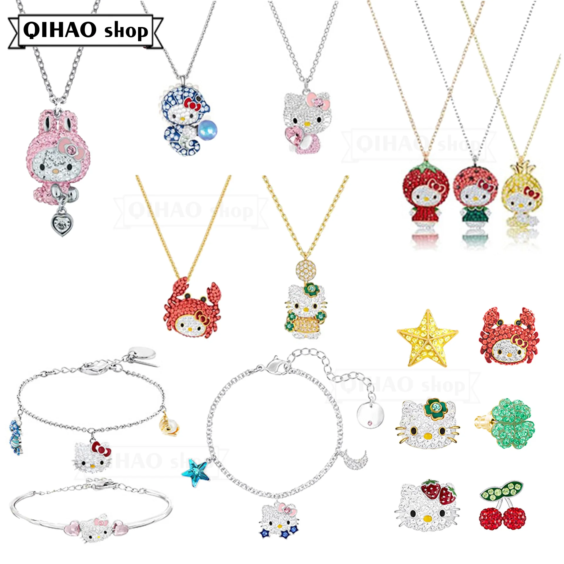 

Fashion Jewelry High Quality SWA Cute Cat Series Exquisite Crystal Hello Necklace Pendant Girl Jewelry Gift