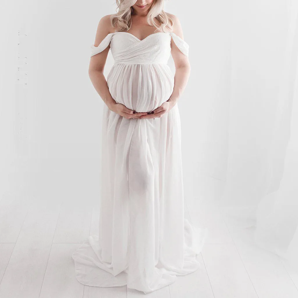 

Fashion Maternity dresses Women Off Shoulder Pregnants Sexy Photography Ruffled Nursing Long Dress Pregnants dress for photo new