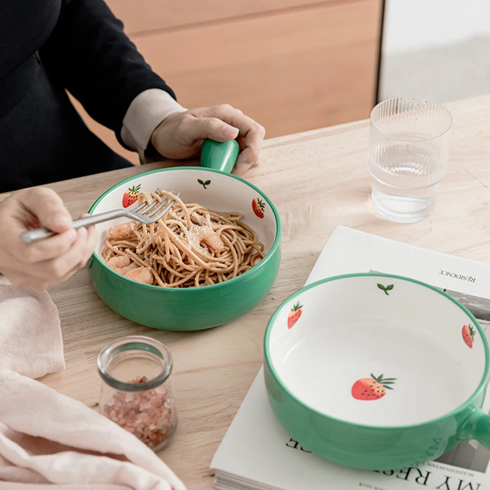 Салатная чаша чаши для супа с ручками 600 мл керамические узором клубники столовые