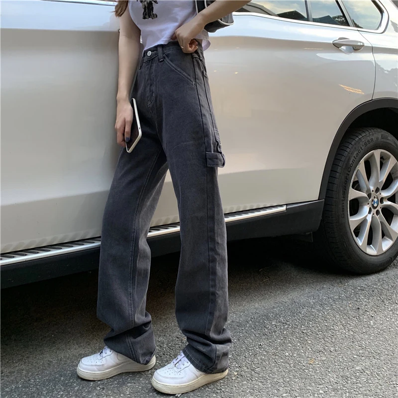 

Retro Chic Hong Kong Style Jeans for Women Spring and Autumn 2021 New Ins High Waist Loose Straight Slimming Wide Leg Pants