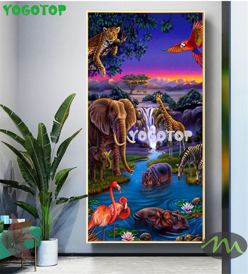 

5D Diy Diamond Painting Cross Stitch full Square round Diamond Embroidery african animal waterfall landscape picture YY5352