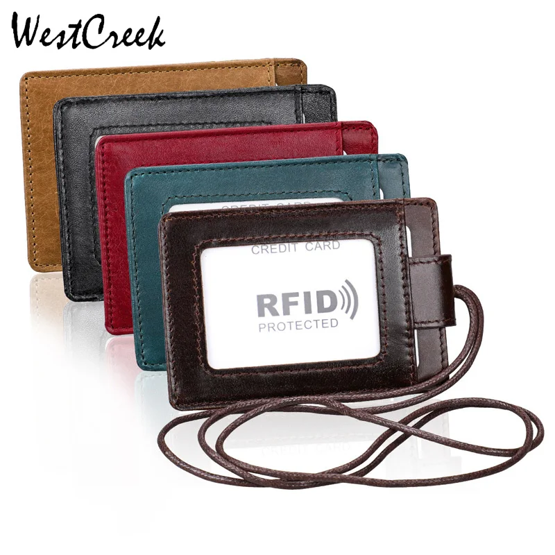 Держатель для ID карты из натуральной кожи со шнурком и RFID защитой|Держатели карт