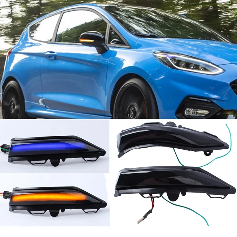 

AU05 -For Ford Fiesta ST Line MK8 2019+ Car LED Dynamic Side Rearview Mirror Light Turn Signal Indicator Blue+Yellow