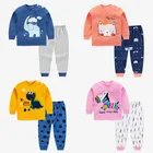 Осенний комплект детской одежды из 2 предметов для маленьких девочек, комплект одежды для маленьких мальчиков с мультяшным рисунком, одежда для сна, хлопковая домашняя Рождественская Пижама