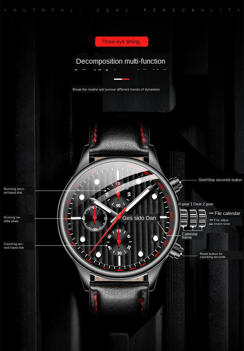 Новые модные мужские часы с хронографом аналоговые кварцевые наручные 30 м