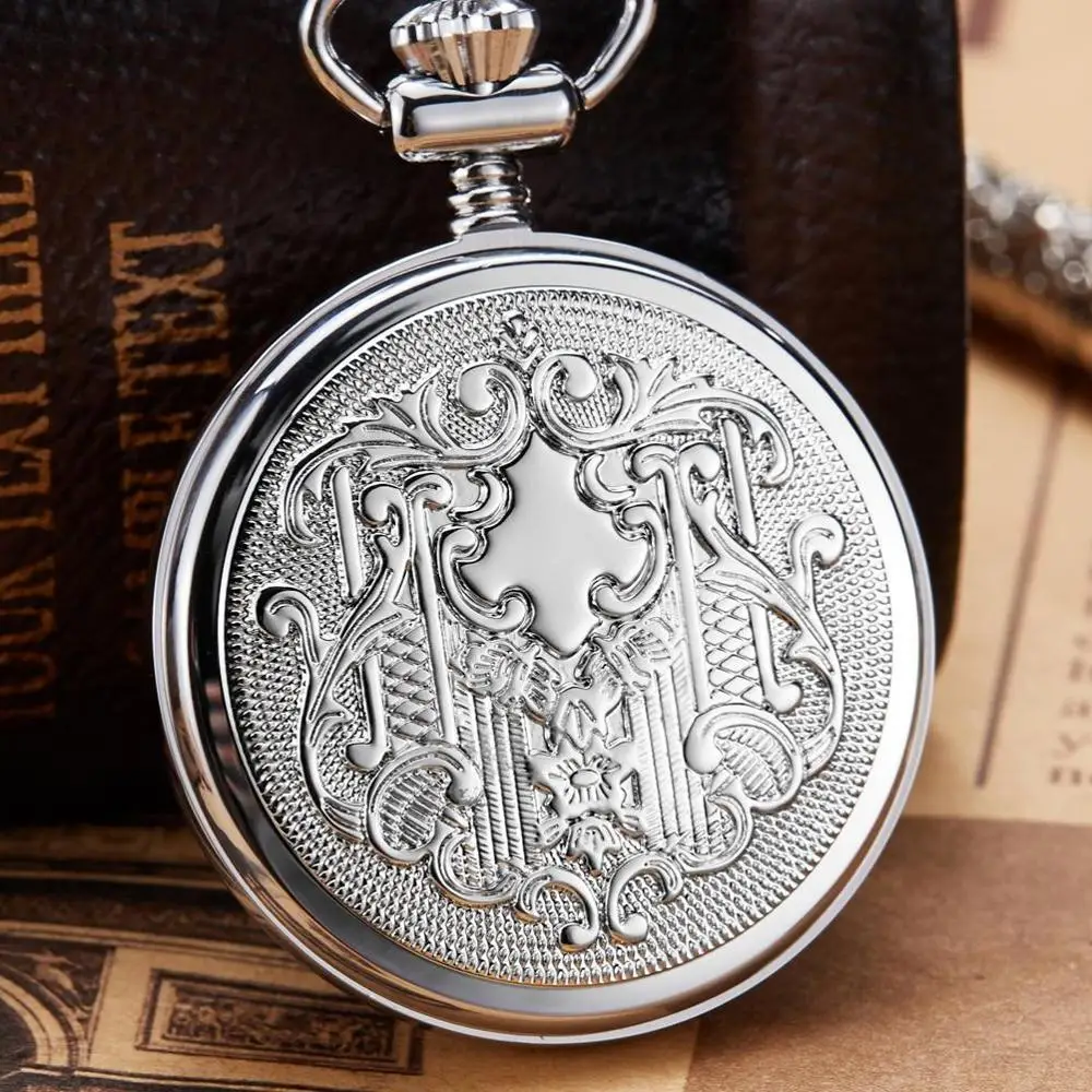 

Antique Vintage Copper Mechanical Pocket Watch Silver Mechanical FOB Chain Necklace Male Clock Gift