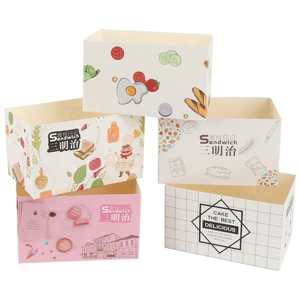

50PCS Cake Packaging Bag Sandwich Box Wrapping Paper Thick Egg Toast Bread Breakfast 10*6*6cm For Breakfast Restaurant