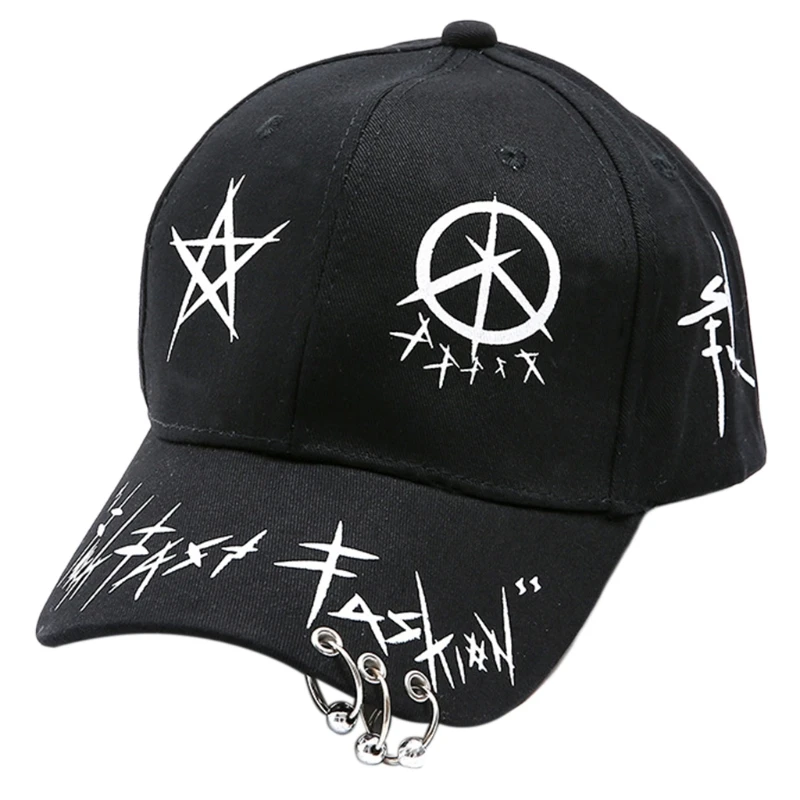 

Black White Graffiti Print Baseball with Rings Harajuku Hip Hop Snapback Hat