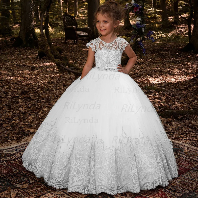 

Puffy Flower Girl Dresses Hot Selling Layers Satin Bow Kids Princess Dress Bow Shoulder Kids First Communion Dresses