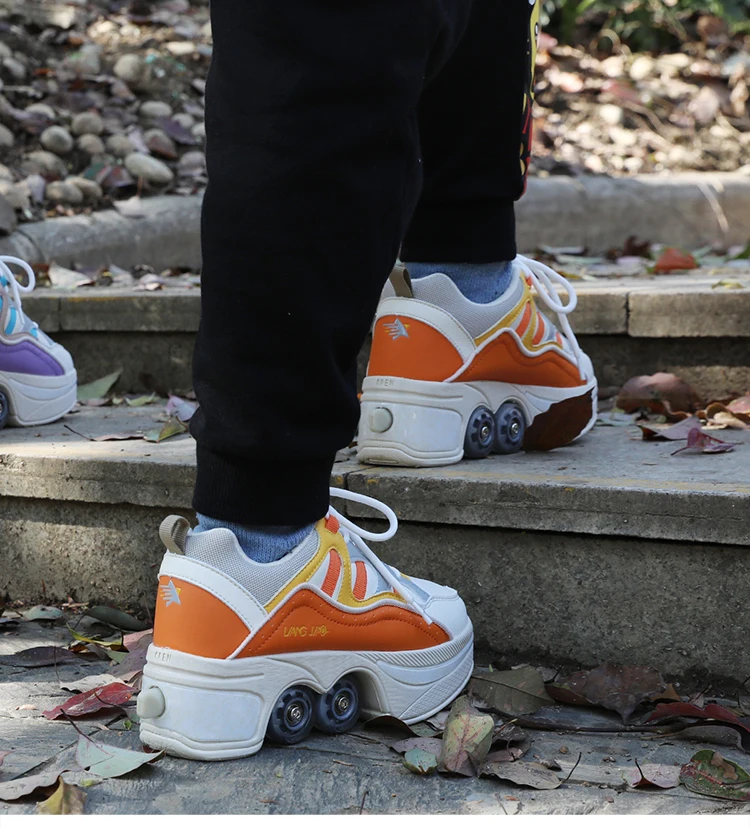 Fashion Deformation Sneakers Roller Shoes Colorful Roller Skate Shoes For Unisex Children Parkour Running Skating Shoes