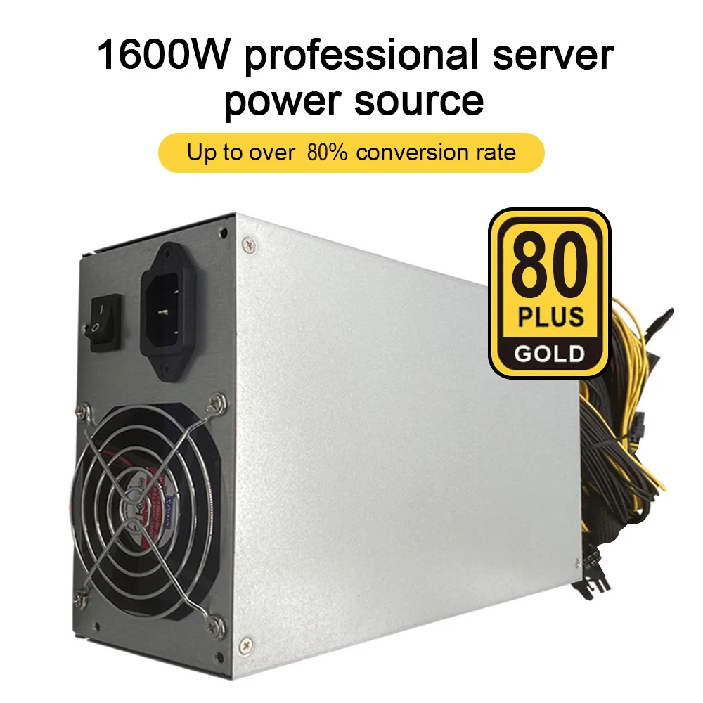 

1600W 180-240V ETH Mining Machine Power Supply 10 x 6pin 80% Efficiency Support Multi-GPU For Bitcoin Mining Device