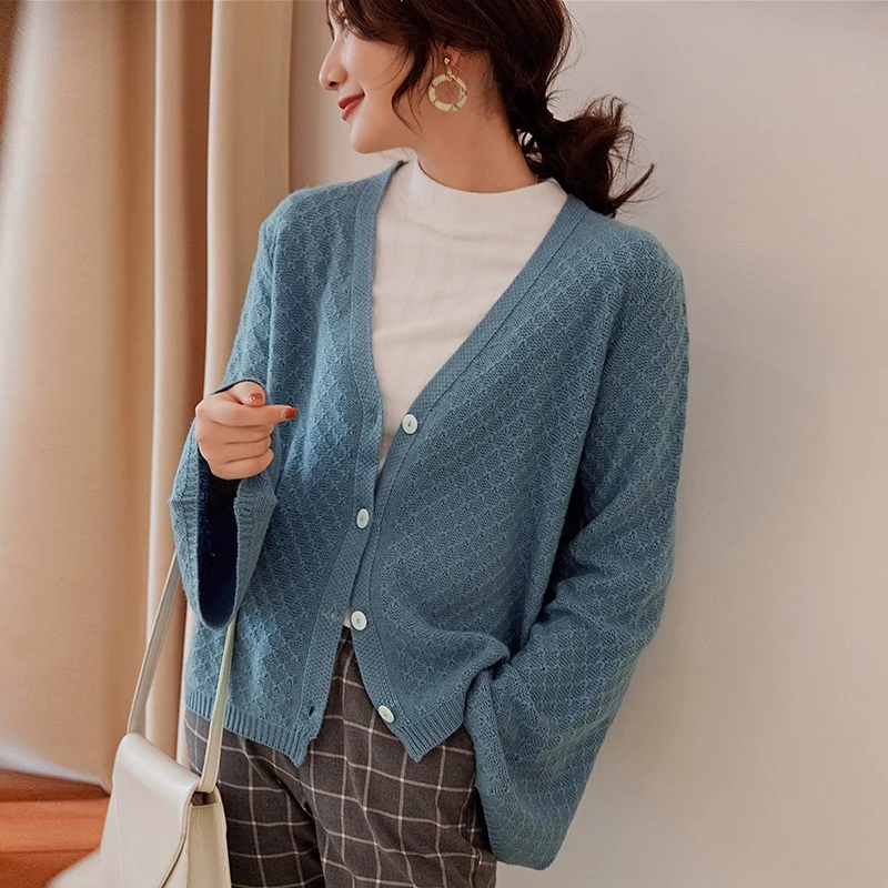 Осенний Новый модный кашемировый свитер женский кардиган с v образным вырезом