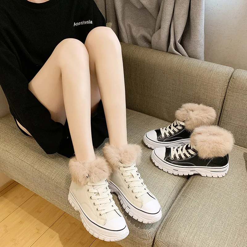 COOTELILI 2019 Shoes Winter Warm Platform Woman Snow Boots Plush Female Casual Sneakers Canvas Snowboots |