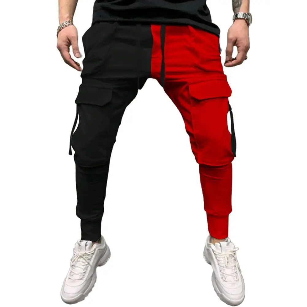 

Fashion Laces Multiple Pockets Trousers Men Joggers Casual Sports Pants Color Matching Lace-Up Pockets Trousers Hip Hop Leggings