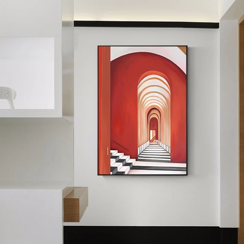Скандинавский бесконечный дорожный холст картина с красными воротами Постер и