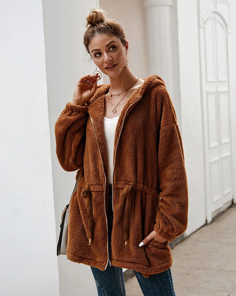 Женское плюшевое пальто с капюшоном свободная повседневная праздничная одежда