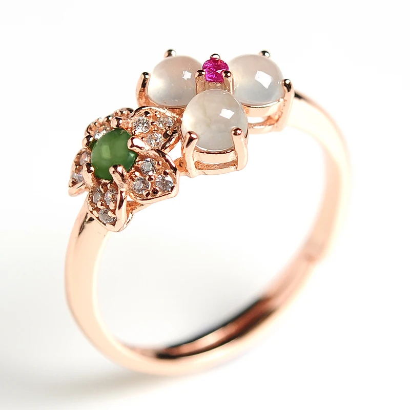 Цветок клевера сердце Изумрудное кольцо 925 серебро инкрустированное из