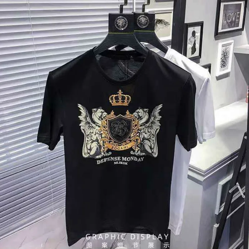 

Luxury Embroidery Men's T-shirt 2021 Summer Short Sleeve O-neck Tops Tees Streetwear Social T Shirt Clothes Camiseta Masculina