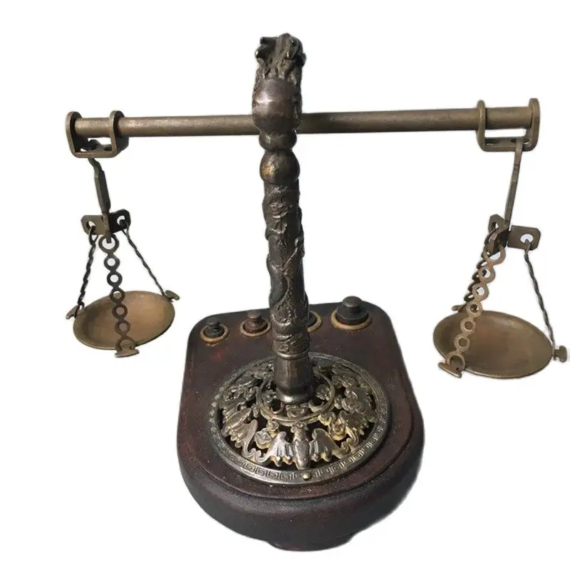 Старое красное дерево Дерево Дракон весы для взвешивания античная латунь