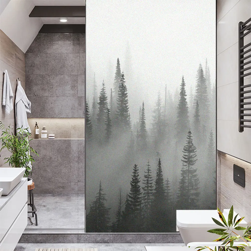 

Window Film Privacy Foggy Forest Non Adhesive Glass Sticker Sun Protection Heat Control Window Coverings for Homedecor
