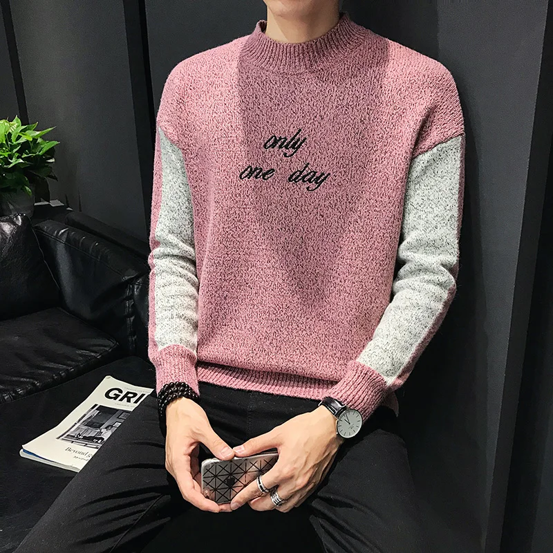 2019 корейский стиль мужской свитер футболка контрастных цветов толстый теплый