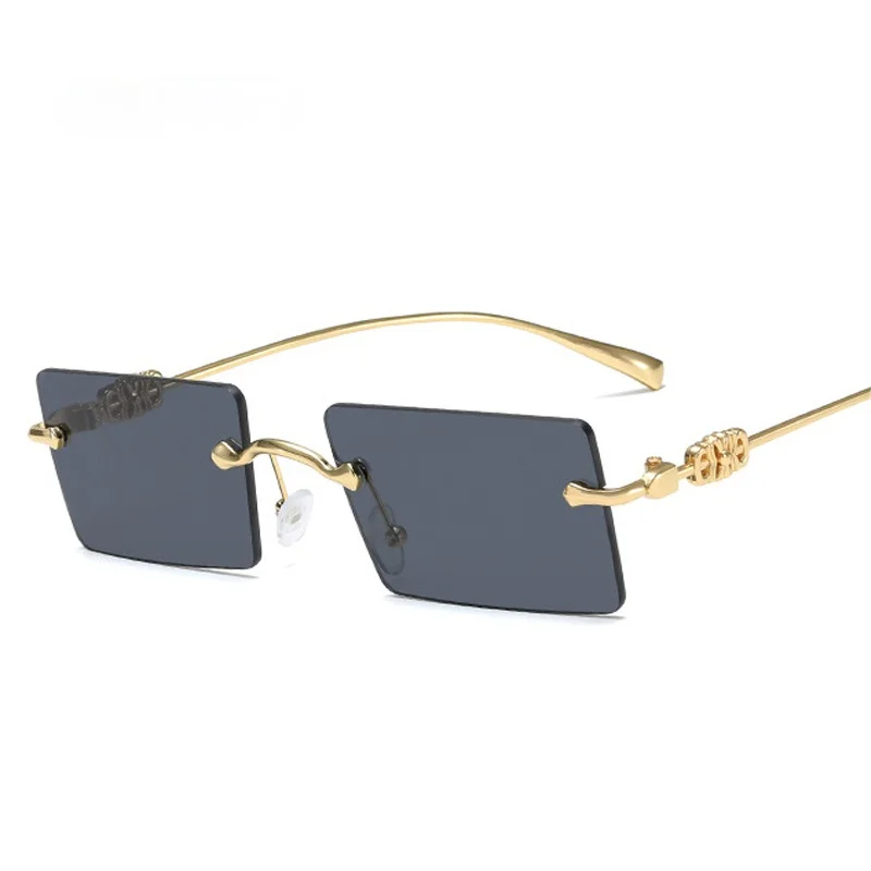 

Новинка 2023, модные женские солнцезащитные очки без оправы, винтажные прямоугольные очки с прозрачными океанскими линзами, дизайнерские солнцезащитные очки в стиле ретро для мужчин, UV400